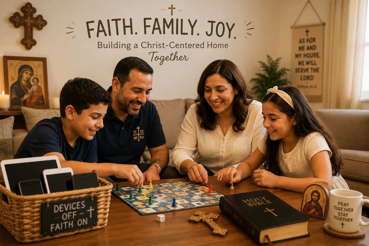 Coptic family gathered around the table together